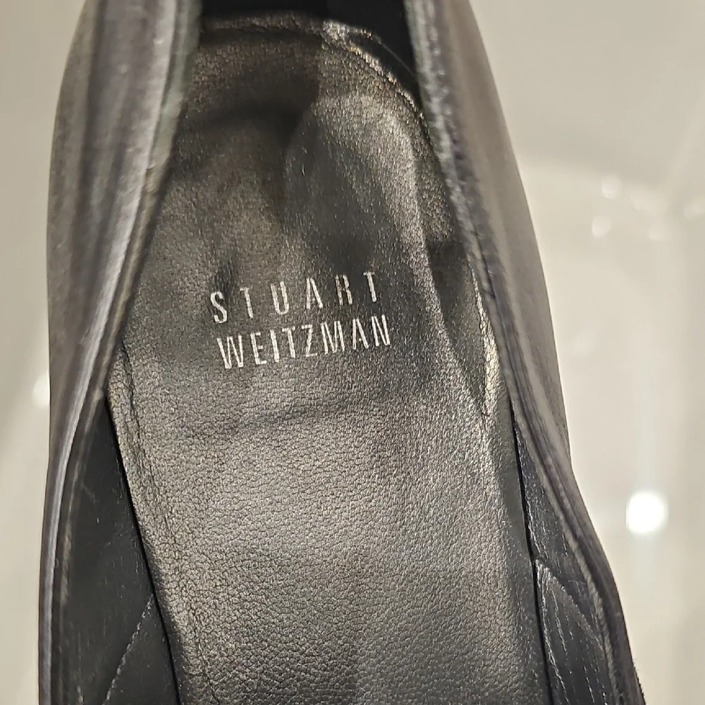 Stuart Weitzman Black Leather Slip-On Loafers